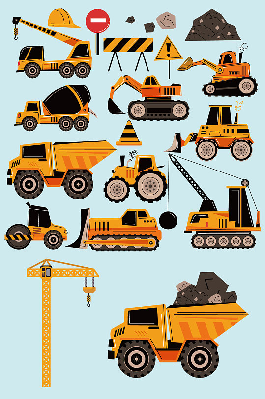 手绘卡车工程车元素