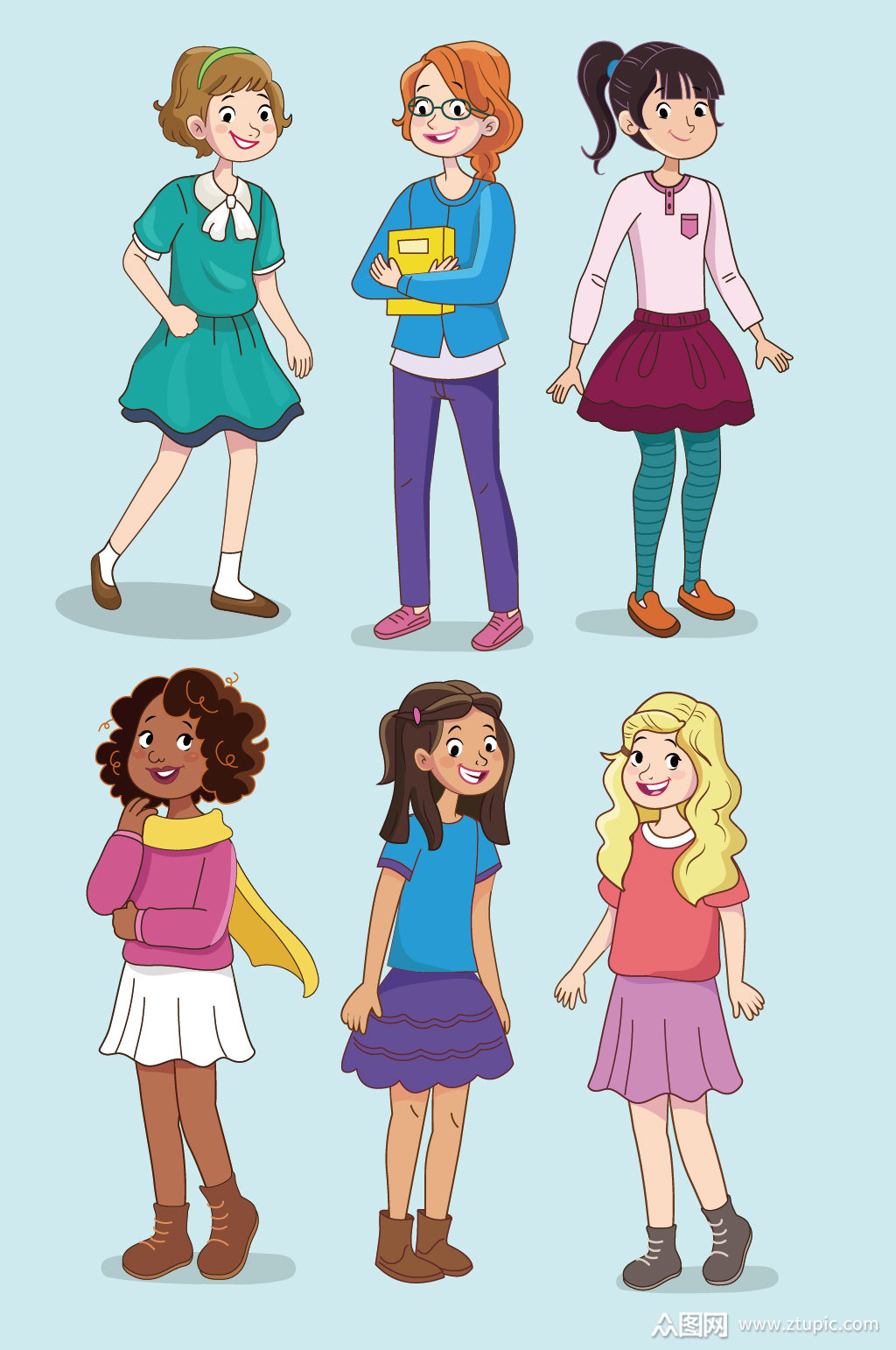 ai矢量卡通女孩女士