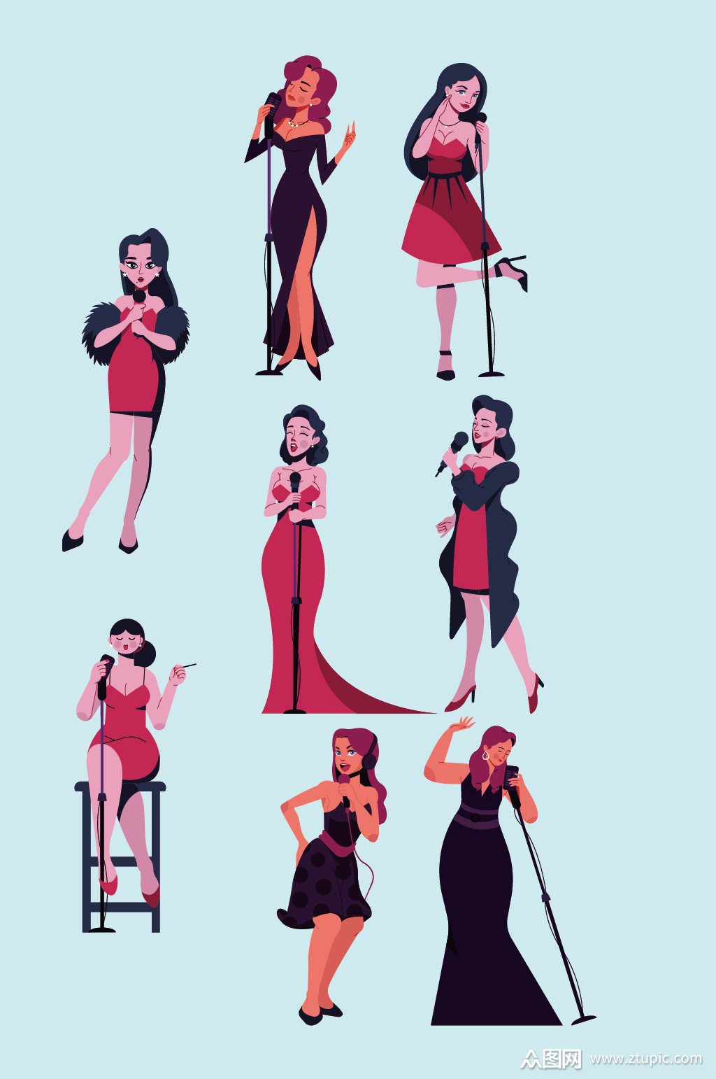 矢量唱歌女士人物模板下载-编号2699075-众图网