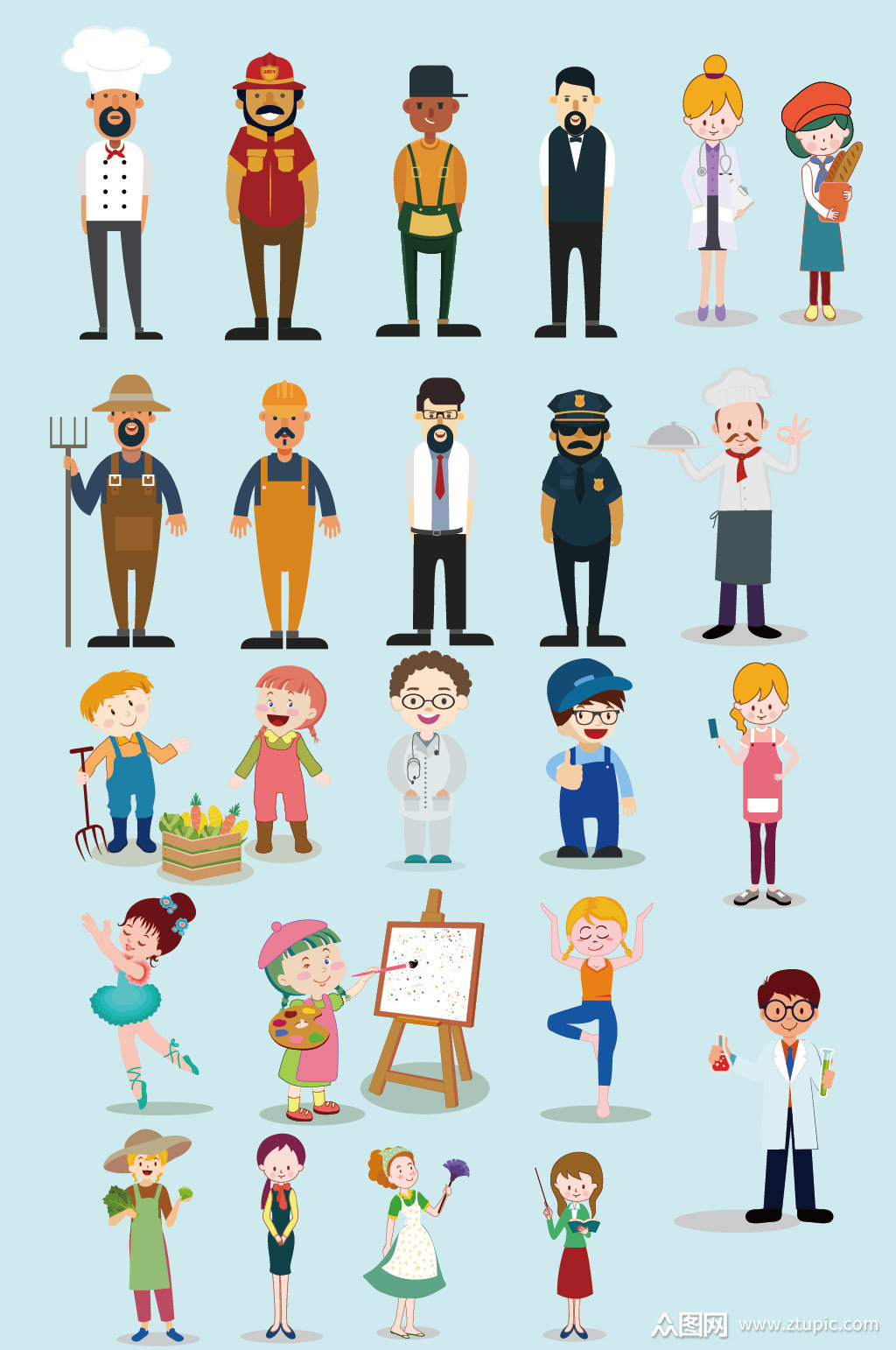 矢量卡通各职业人物