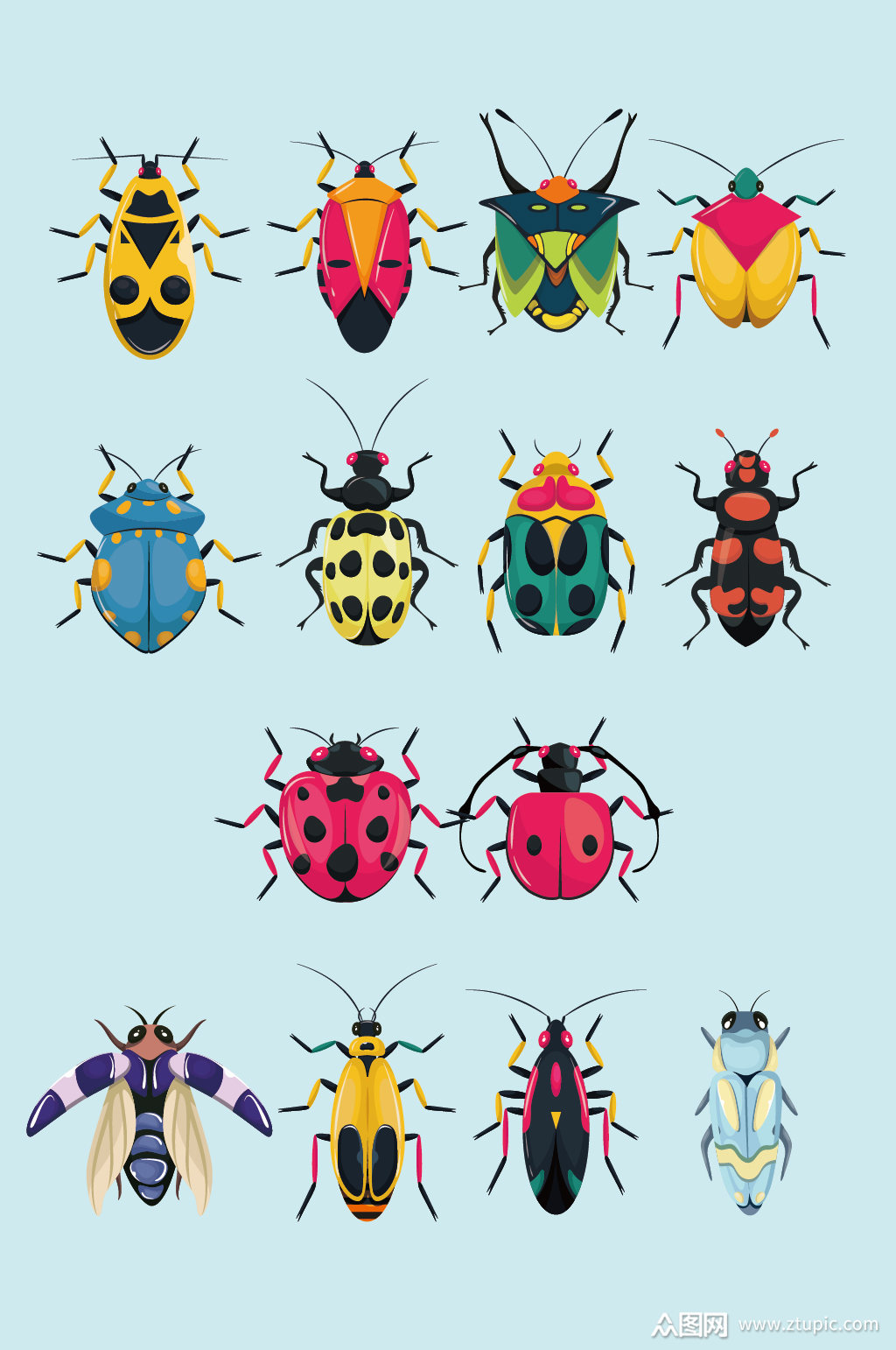 ai手绘卡通虫子昆虫元素模板下载-编号2699362-众图网