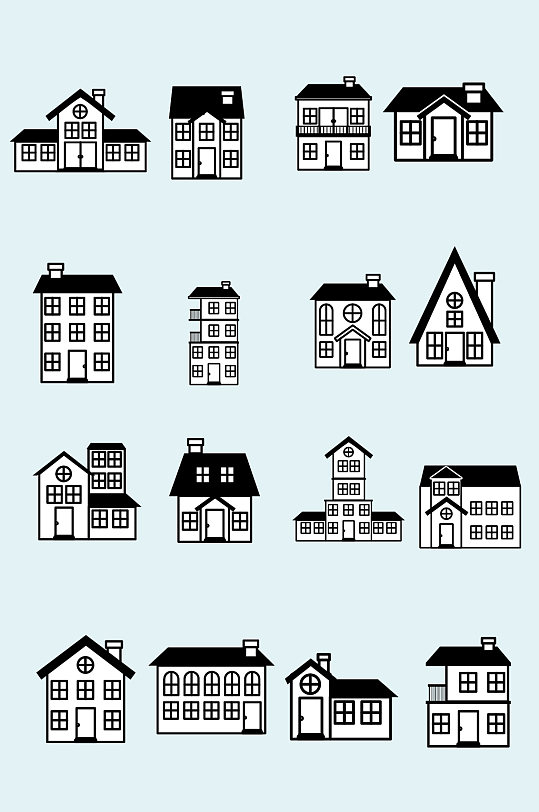 矢量手绘线条房屋建筑