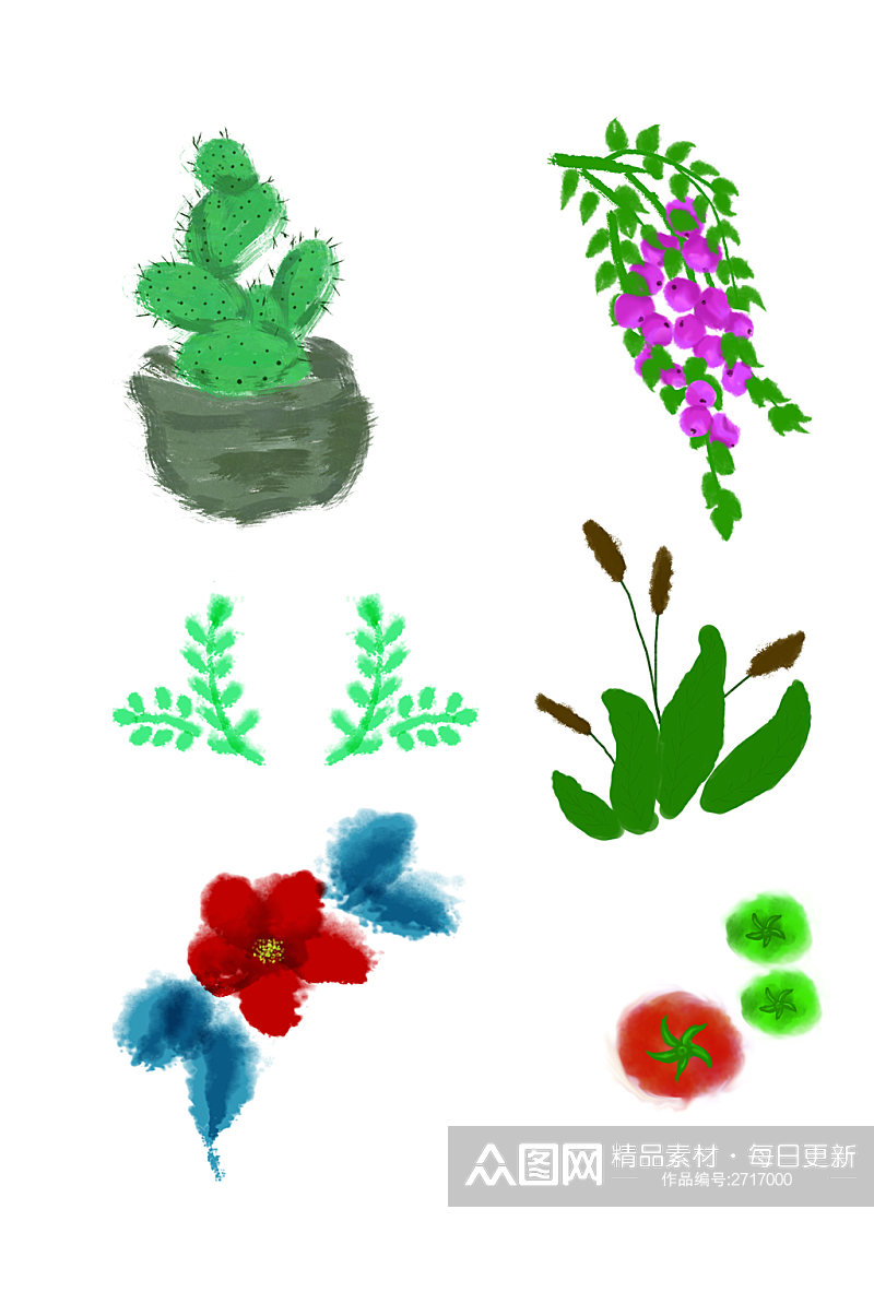 手绘水彩植物花朵元素素材