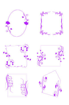 婚庆紫色花纹花边边框装饰元素