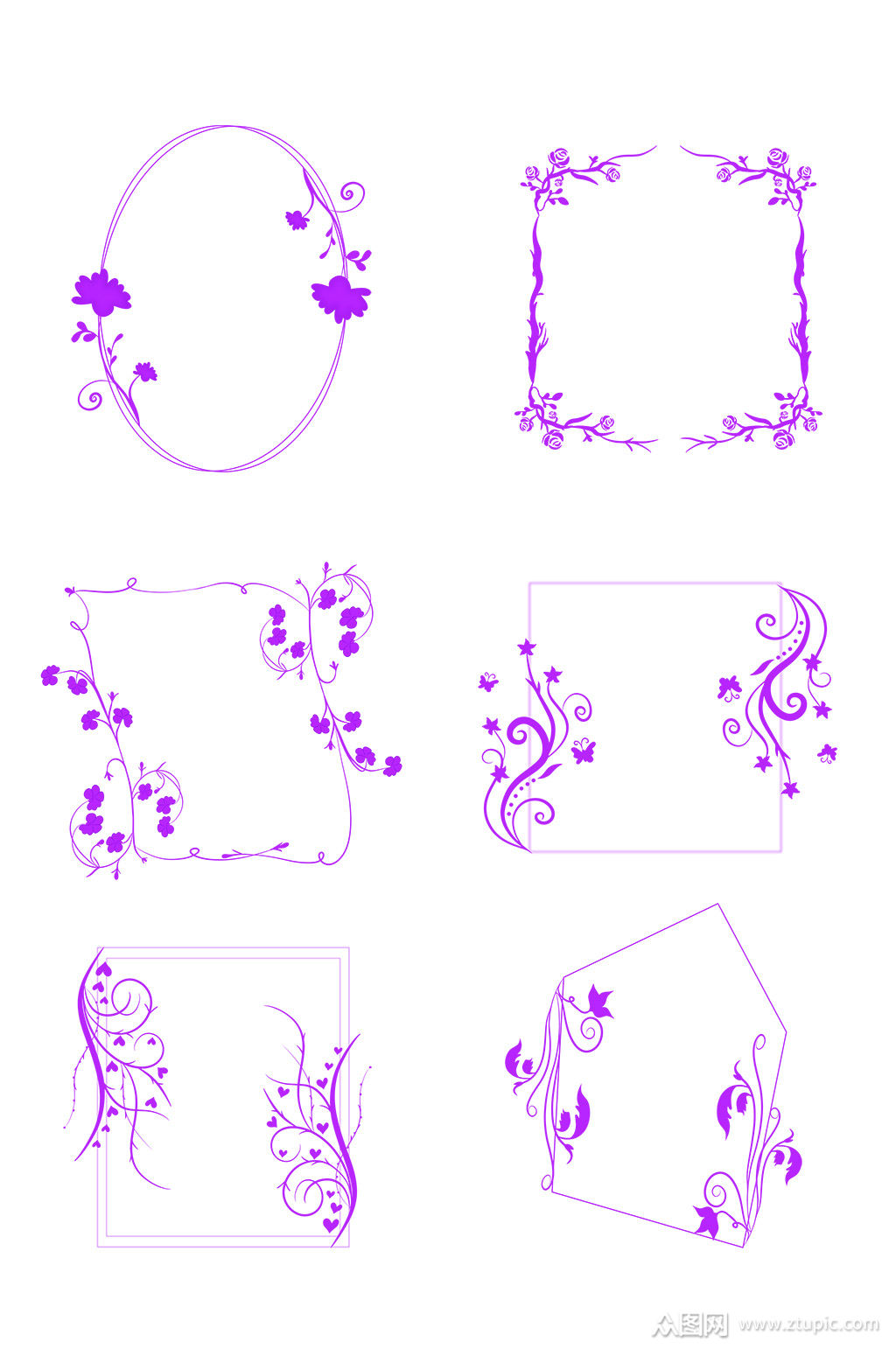 婚庆紫色花纹花边边框装饰元素模板下载-编号2760976-众图网