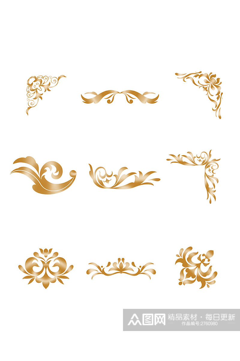 金色欧式花纹角花元素素材