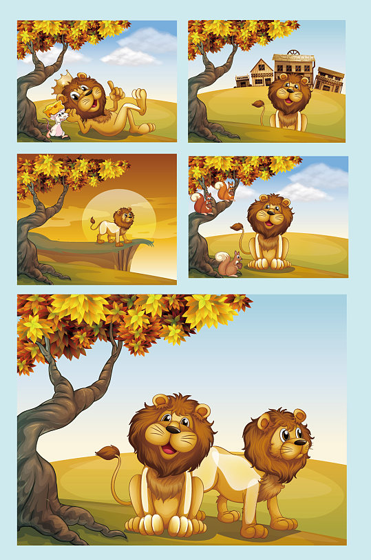AI矢量动物园狮子插画