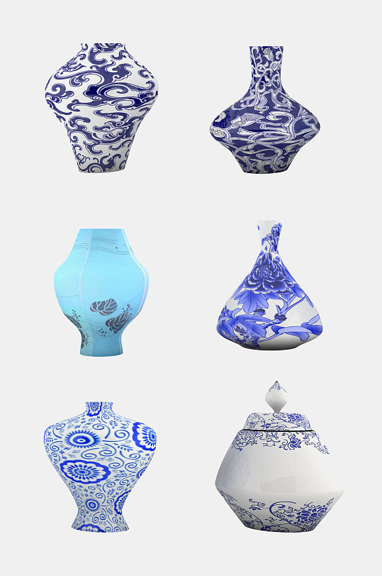 中式花纹陶瓷瓶青花瓷罐子瓶子元素