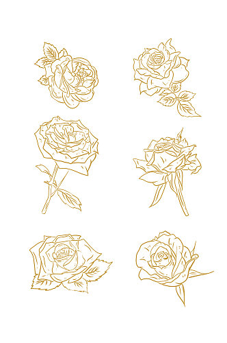 金色线条手绘玫瑰花元素