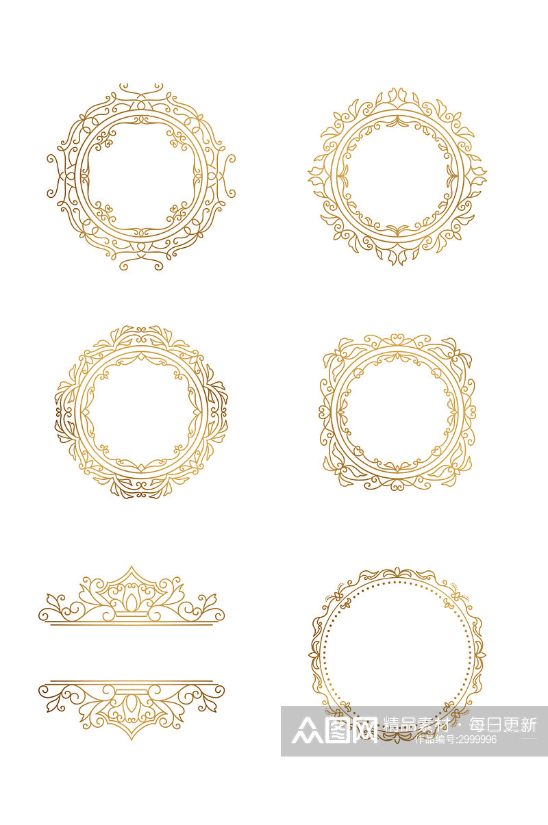黄金色圆边框欧式花纹元素素材