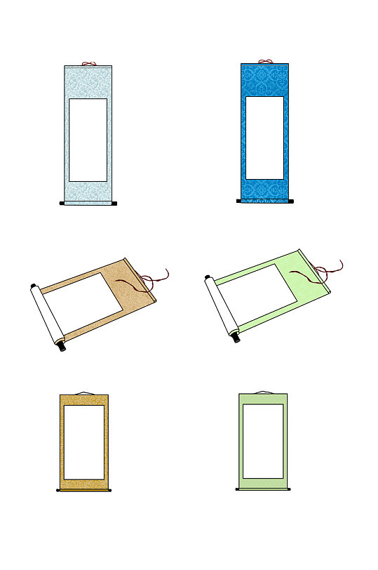 手绘古典花纹卷轴插画元素