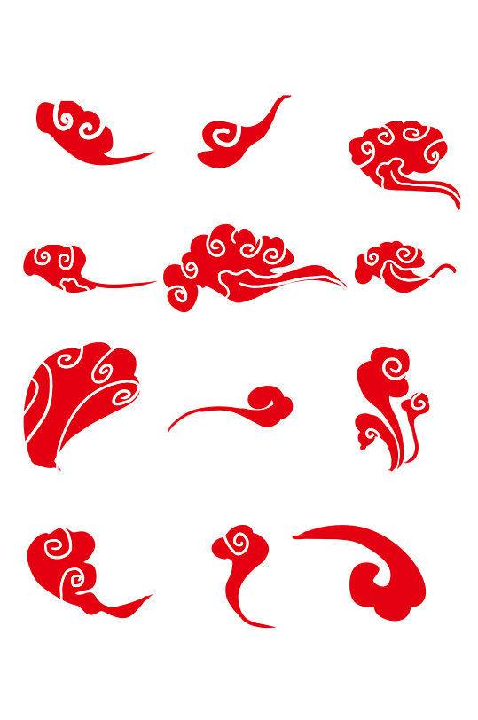 红色简约云朵祥云元素