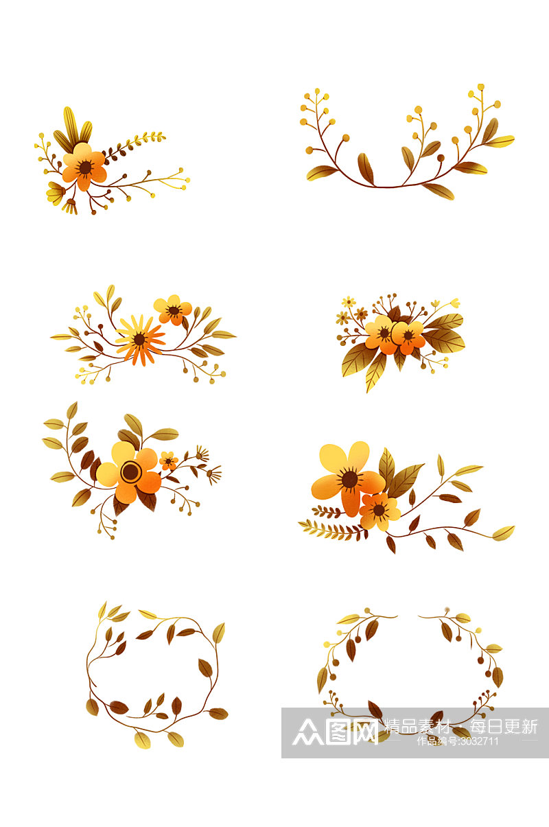 黄色小花装饰花边元素素材