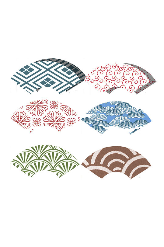 中式创意扇形花纹元素