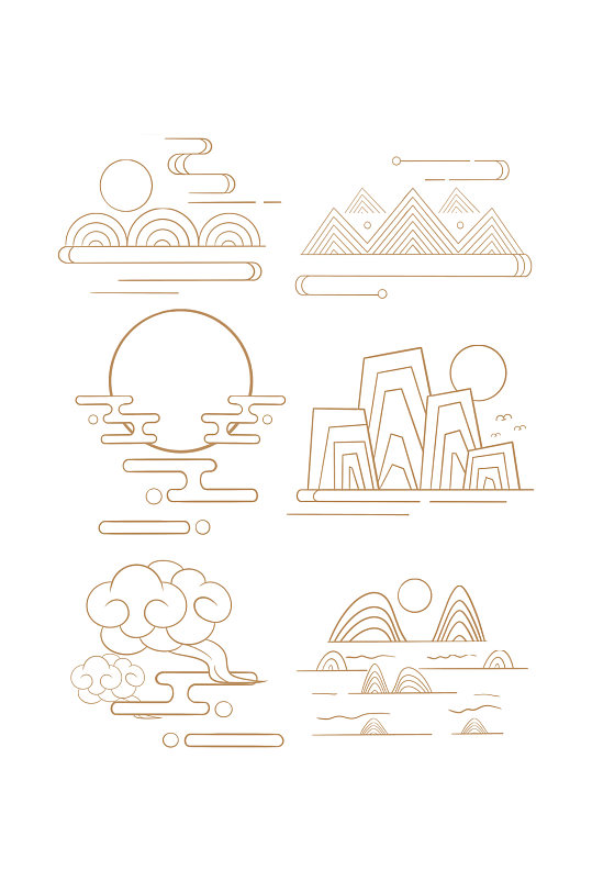 中式山纹祥云纹中国风山水装饰元素