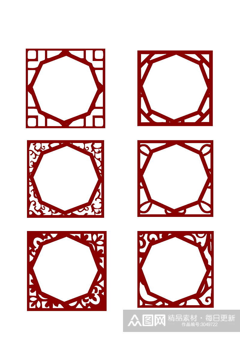 方形中式花纹边框花边元素素材