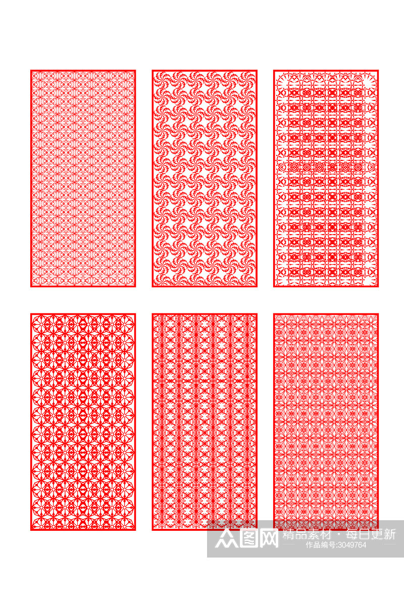 红色中国传统窗花剪纸线条元素素材