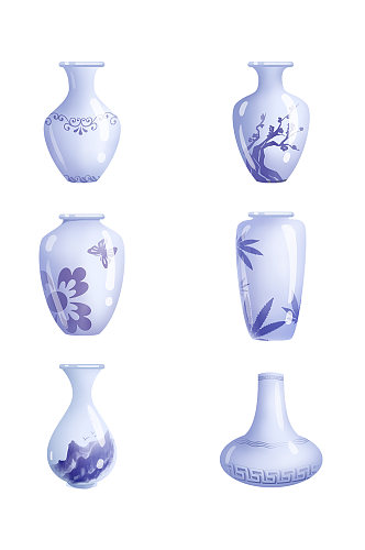 手绘青花瓷器瓶子元素