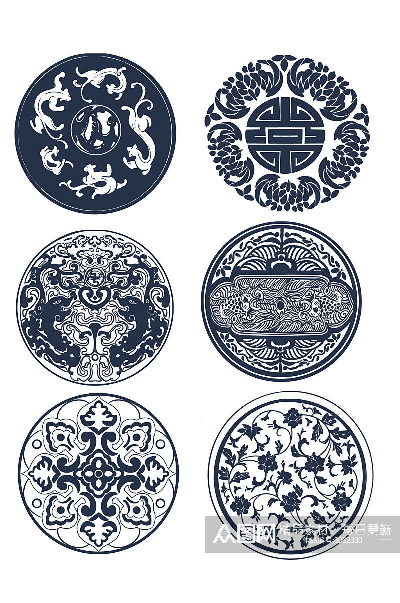 中式古典圆形花纹元素素材