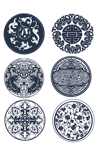 中式古典圆形花纹元素