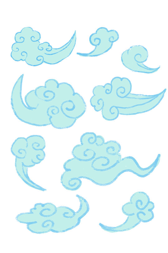 蓝色云朵祥云云纹元素