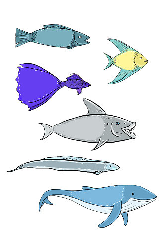 简约手绘卡通鱼类鱼元素