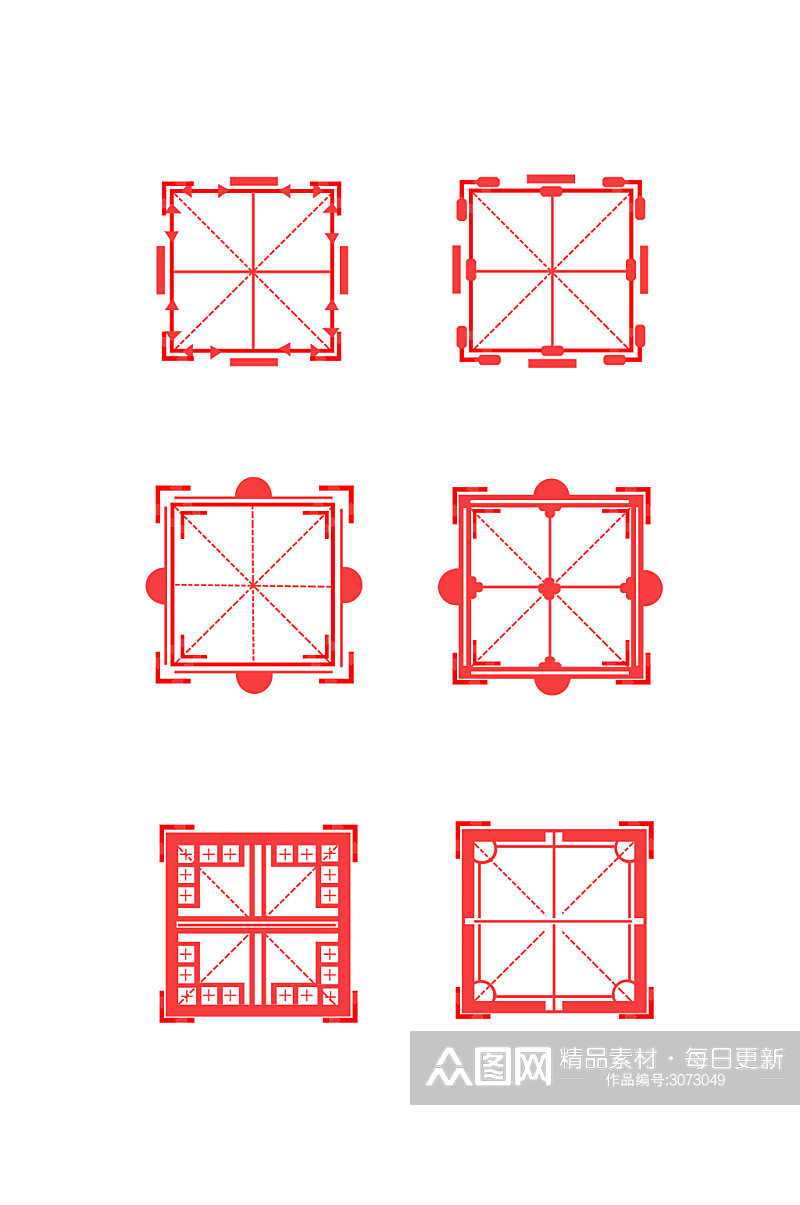 中式边框田字格元素素材