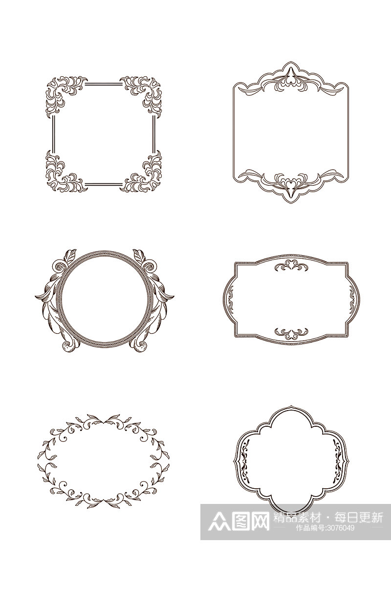 六个黑色欧式边框花纹元素素材