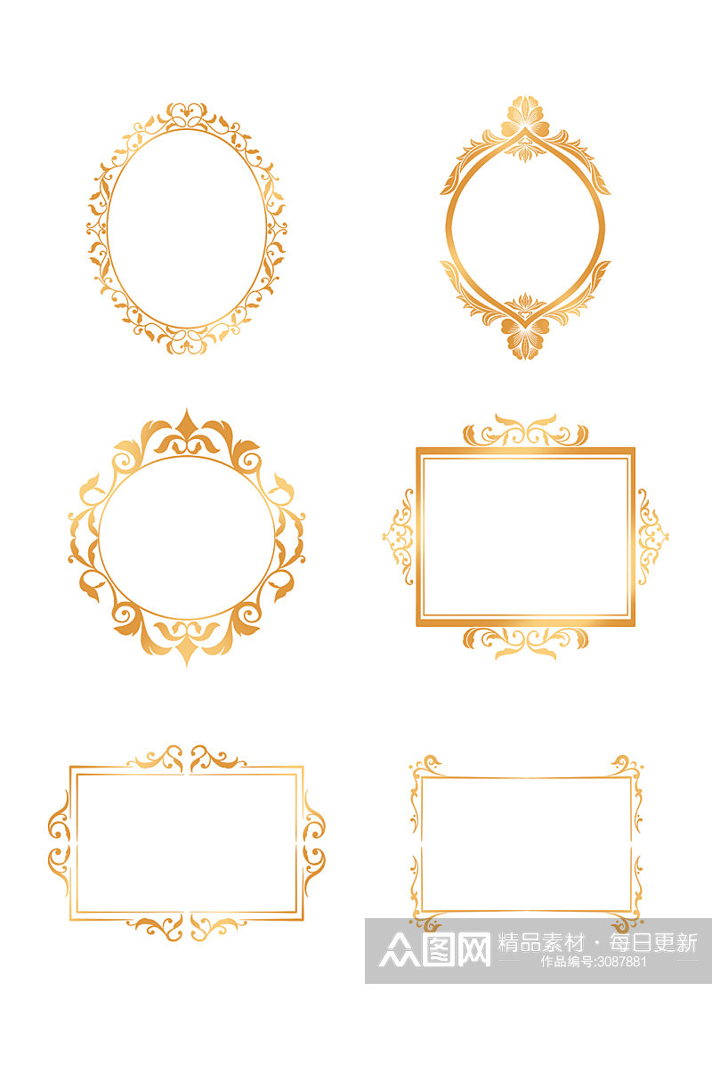 金色欧式花纹图案边框元素素材