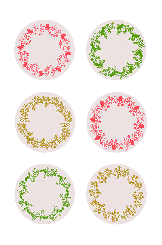 圆形花草花纹元素