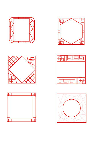 中国风手绘花边方形边框元素