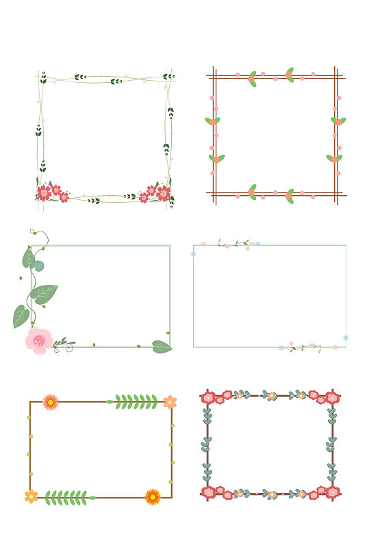 简约小清新手绘风花卉边框方框对话框元素