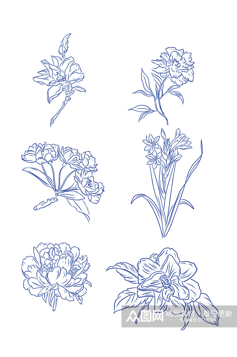 简约手绘线条菊花元素素材