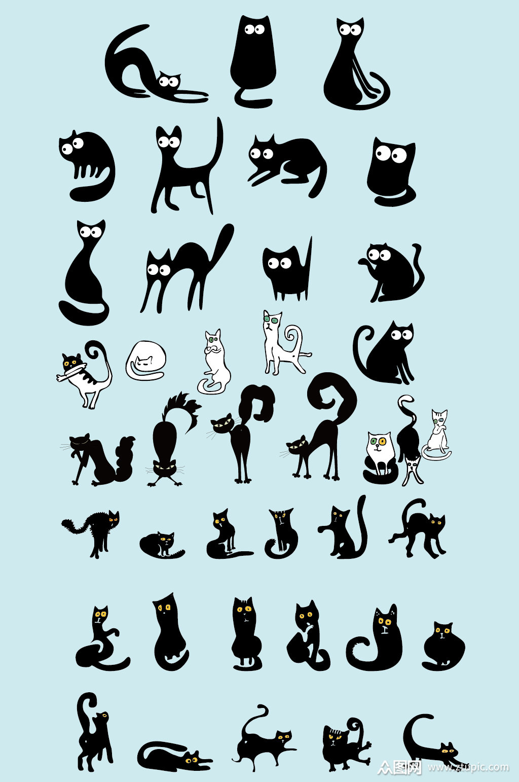 手绘猫儿小猫剪影素材