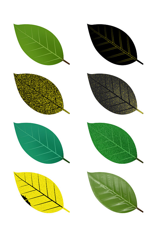 手绘矢量树叶绿叶纹理元素