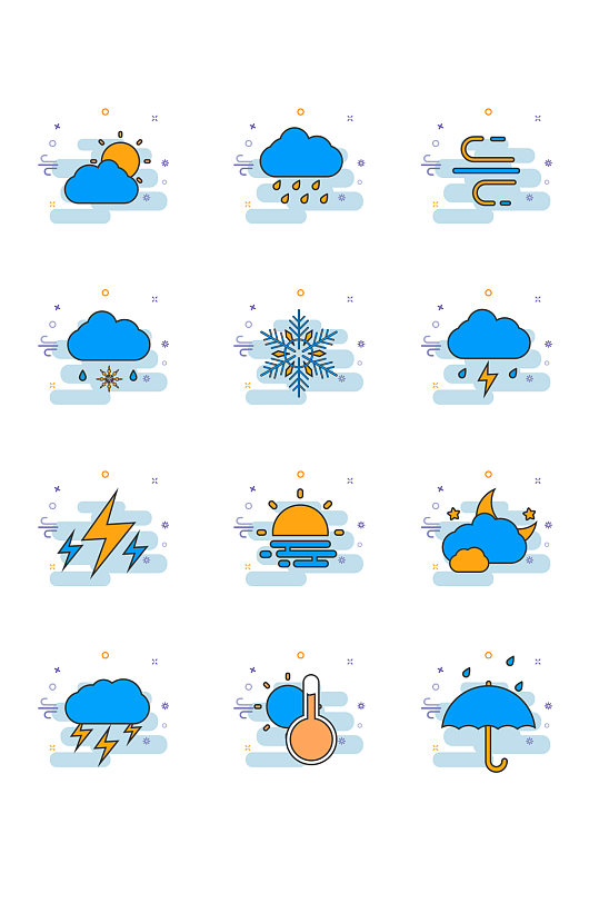 简约手绘天气预报天气图标元素