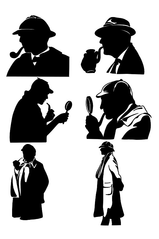 手绘抽烟斗人物剪影元素