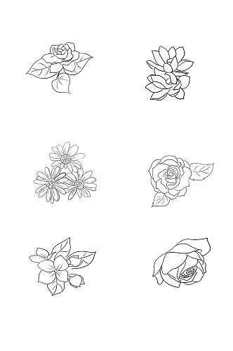 手绘线条简约花朵玫瑰花元素