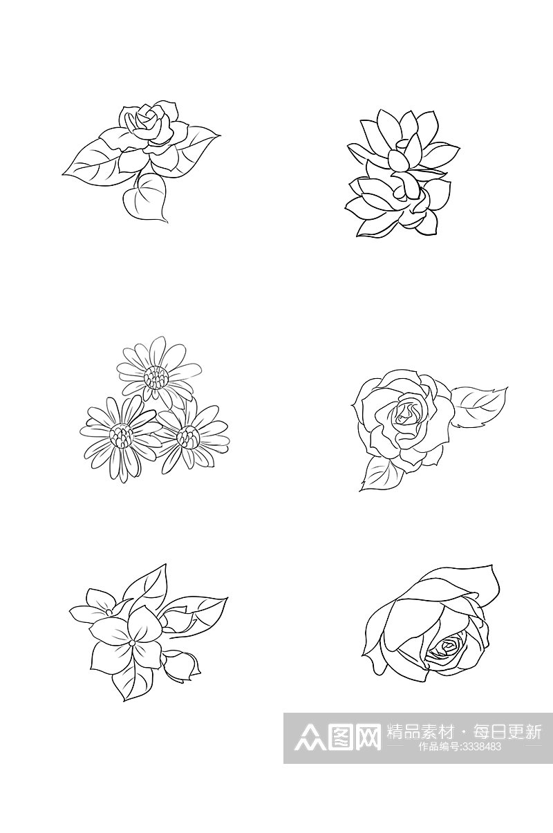 手绘线条简约花朵玫瑰花元素素材