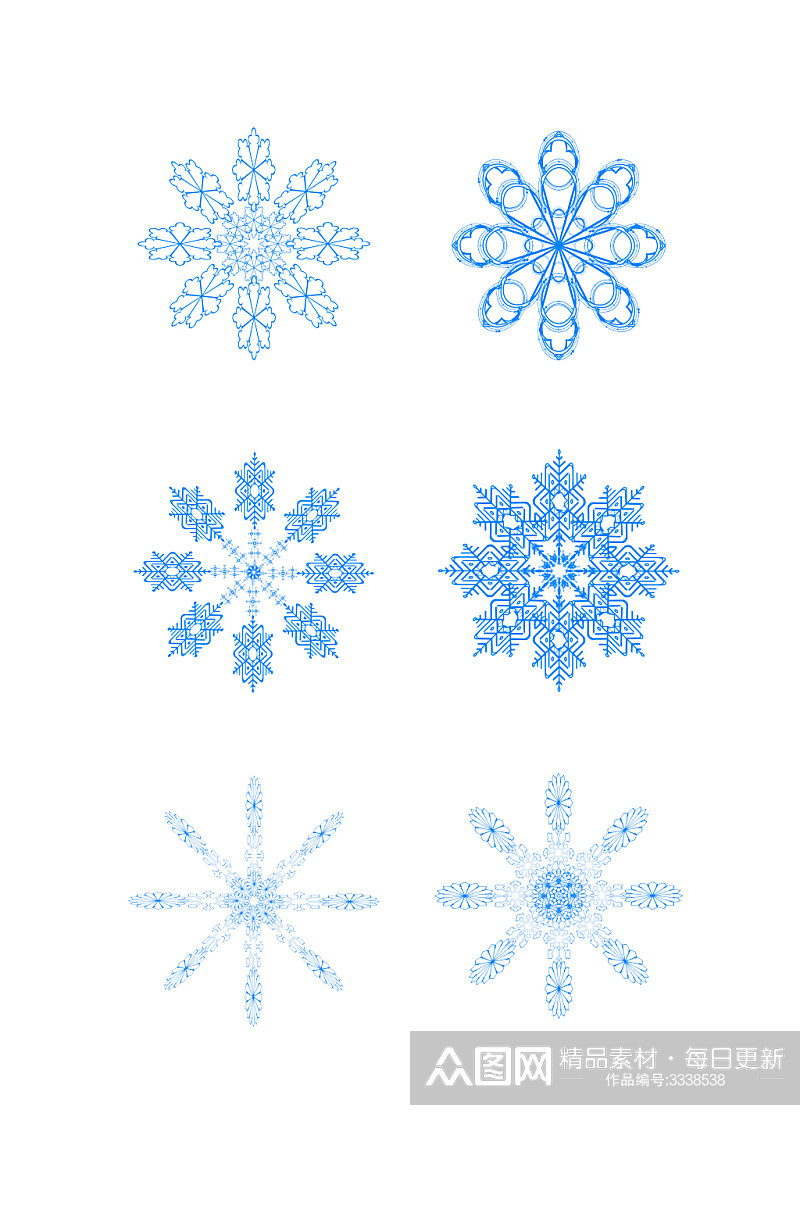 蓝色冬季雪花元素素材