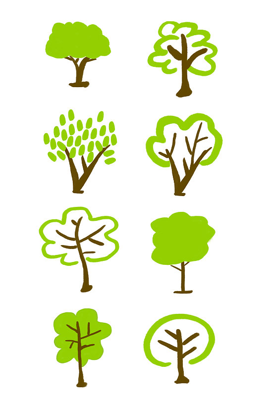 手绘卡通图标植树节树木元素