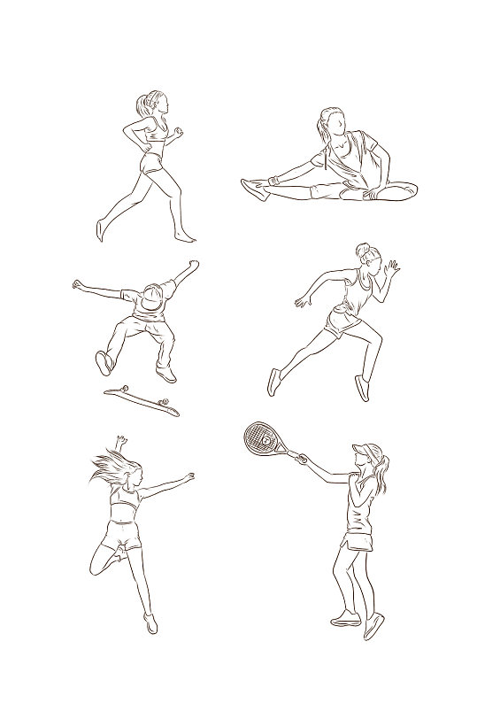 手绘简约线条运动人物元素