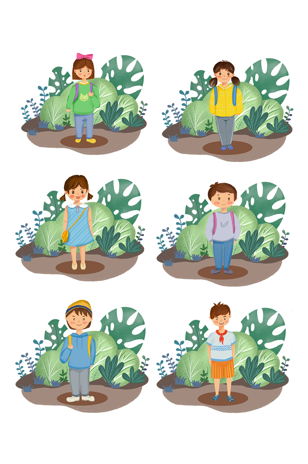 手绘卡通小学生人物插画元素素材