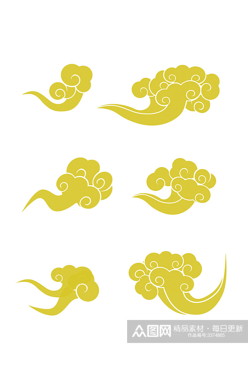 黄色中国风祥云古典底纹元素素材