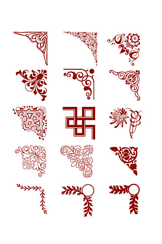 中式新中式花纹对角花元素
