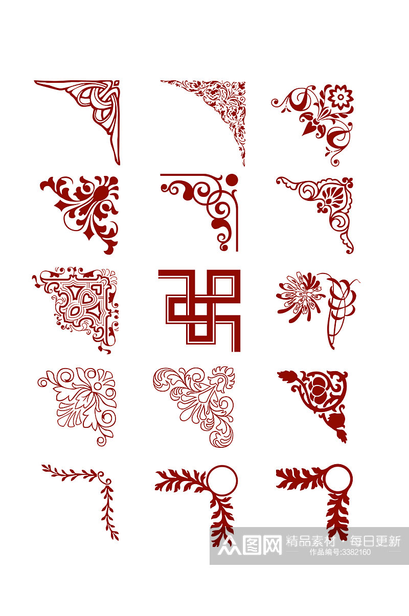 中式新中式花纹对角花元素素材
