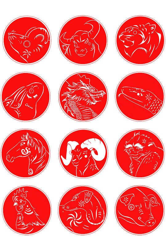 手绘线条十二生肖元素