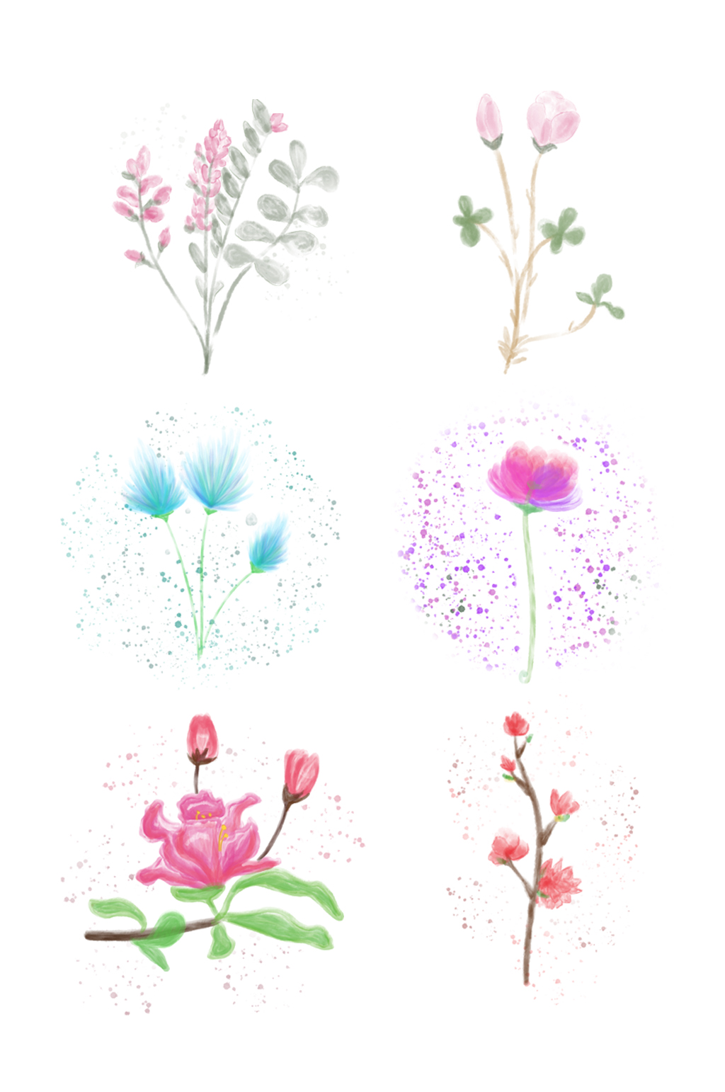 手绘水彩水墨花素材元素素材