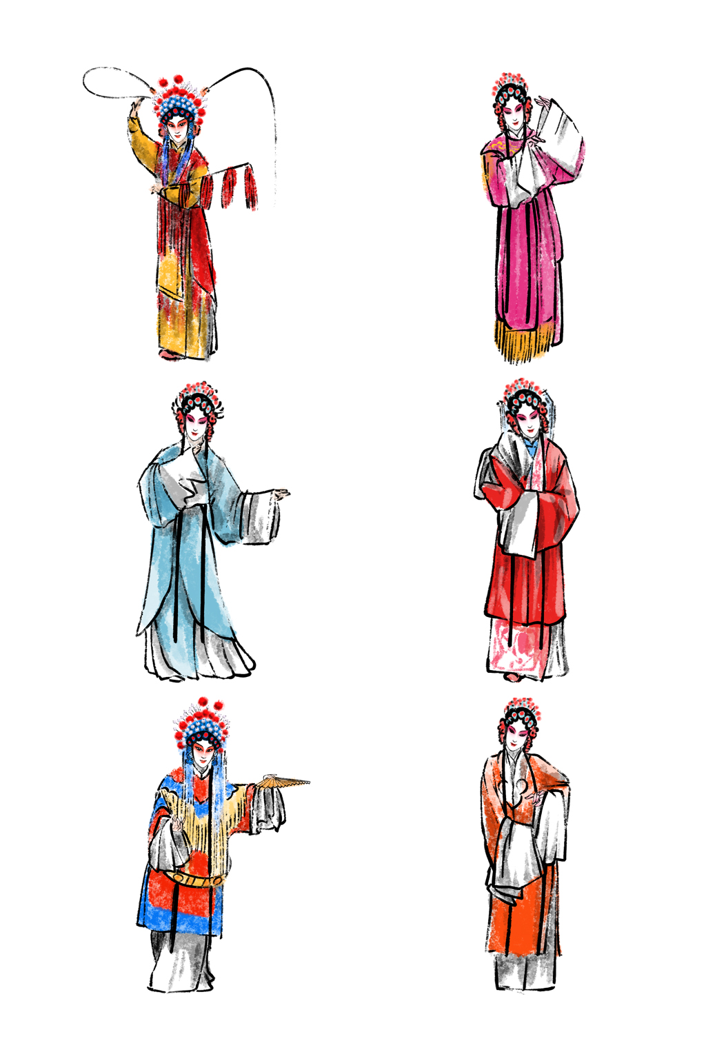 中式古典水墨花旦元素素材
