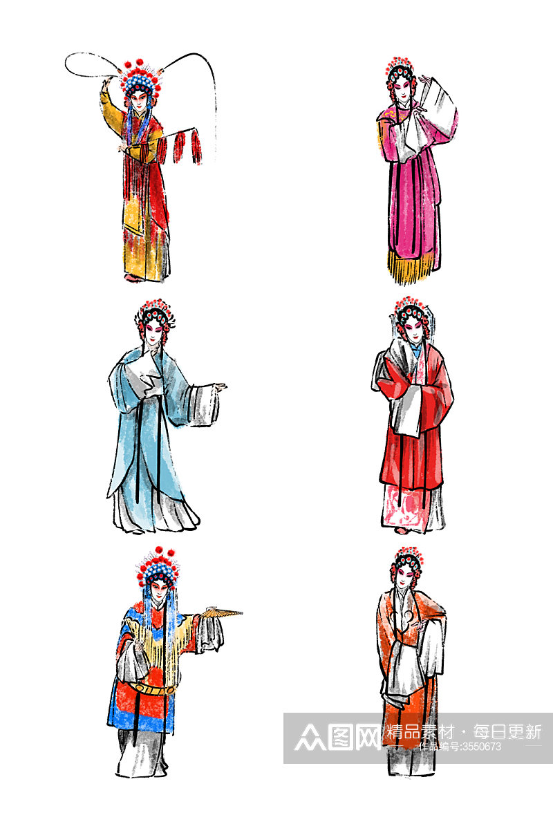 中式古典水墨花旦元素素材